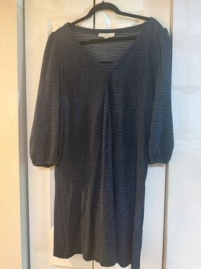 LOFT Navy and White Striped V-Neck Dress